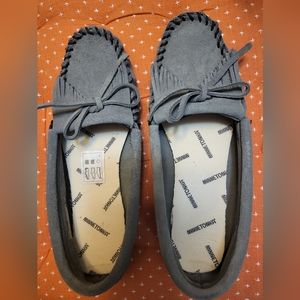 Gray Minnetonka moccasins